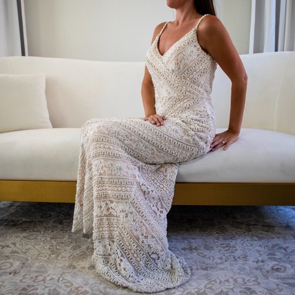 FULLY Beaded Floral Lace Gown - Picture 1 of 12